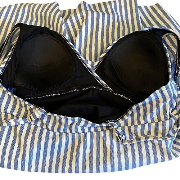 New Roatan Striped One-Piece Swim Dress Sz M Blue & White #96R - Picture 7 of 10